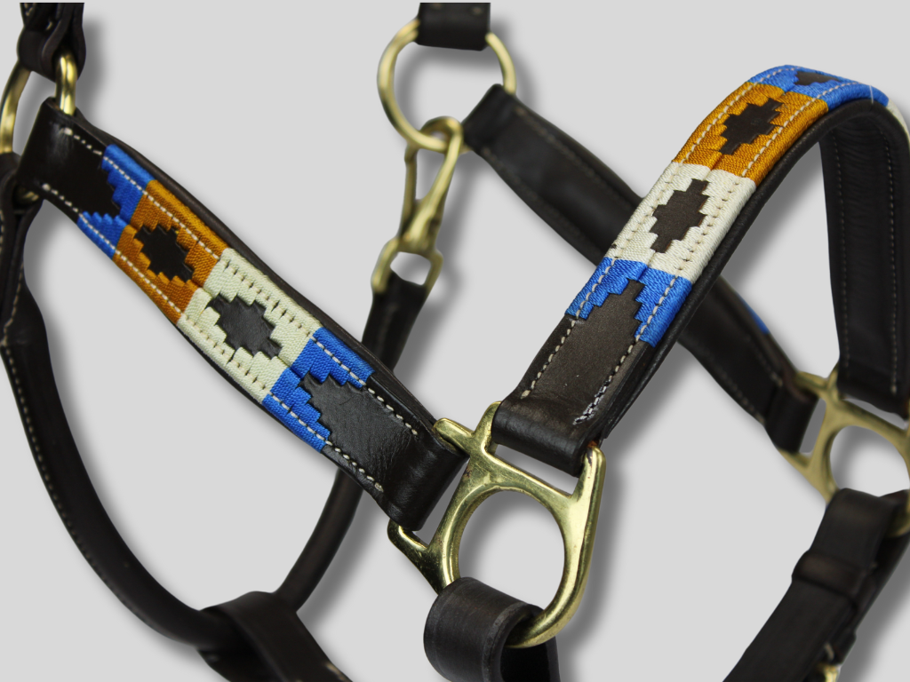 Leren Halster Polo Blauw-Wit-Goud