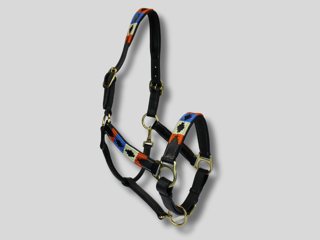 Leather Halter Polo Orange White Blue