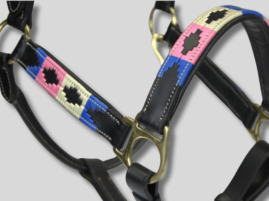 MTB Equestrian - Leren Halster Polo Roze - Wit - Blauw - Halster