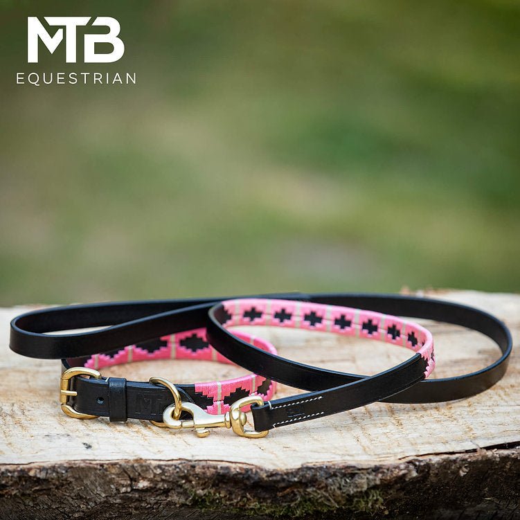 MTB Equestrian - Leren Polo Honden Halsband + Lijn (set) - Halsband
