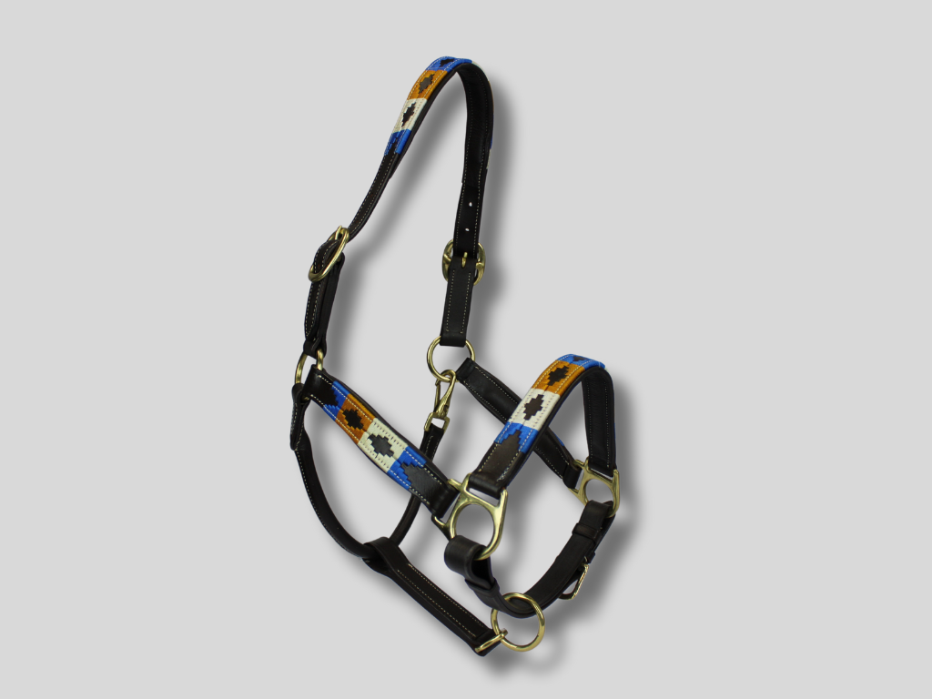 Leren Halster Polo Blauw-Wit-Goud