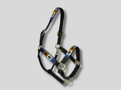 Leren Halster Polo Blauw-Wit-Goud