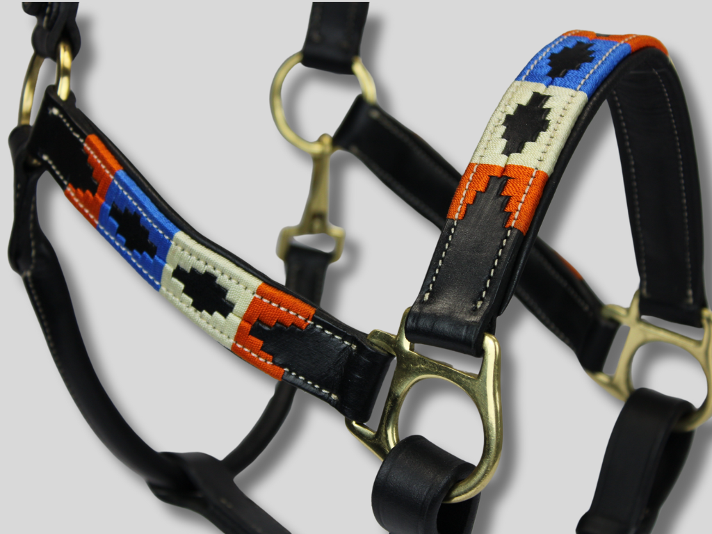Leather Halter Polo Orange White Blue